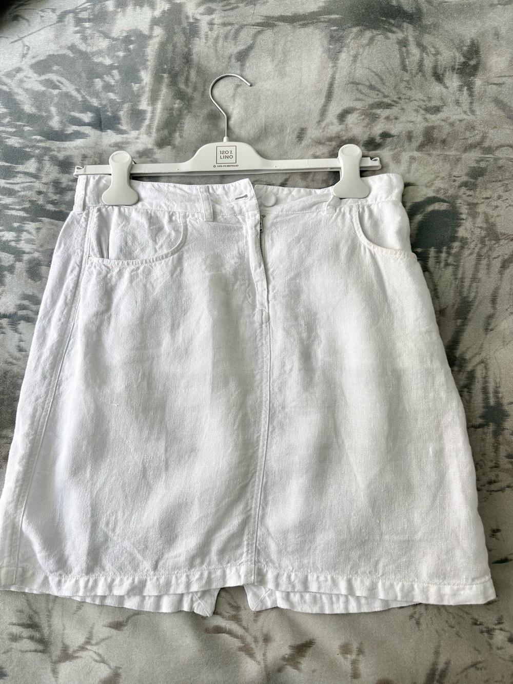 120 lino linen White Casual Mini Skirt with Front Seam